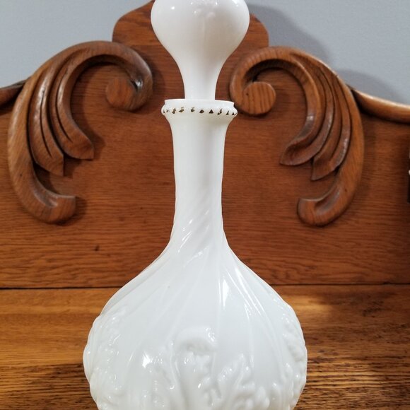 Victorian Milk Glass Barber BottleEmbossed Shell DesignAntique Apothecary